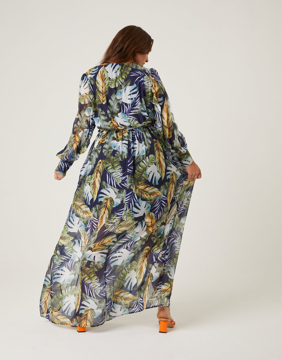 Curve Tropical Leaves Maxi Dress Plus Size Dresses -2020AVE