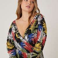 Curve Tropical Leaves Romper Plus Size Rompers + Jumpsuits -2020AVE