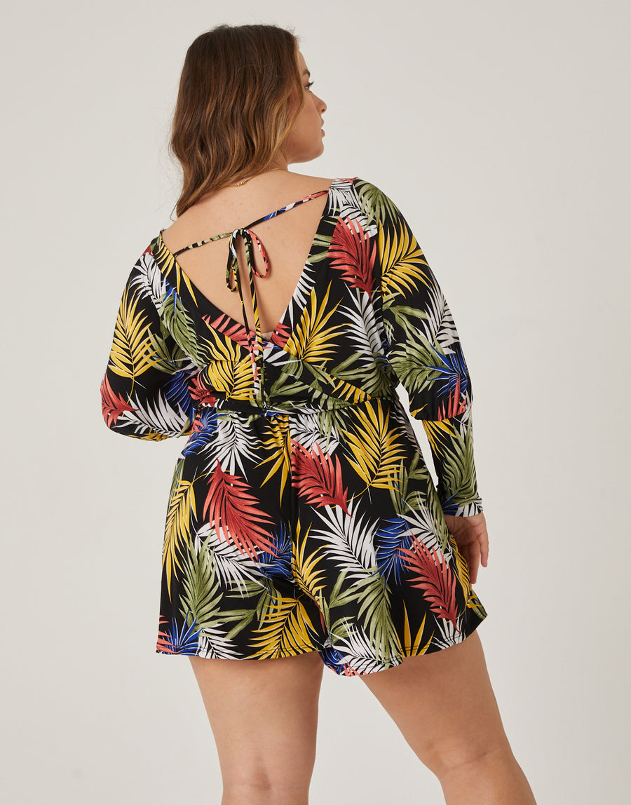 Curve Tropical Leaves Romper Plus Size Rompers + Jumpsuits -2020AVE