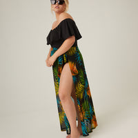 Curve Tropical Print Tie Skirt Plus Size Bottoms -2020AVE