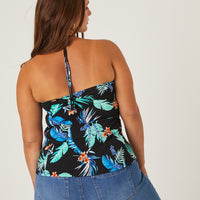 Curve Tropical Ruched Halter Top Plus Size Tops -2020AVE