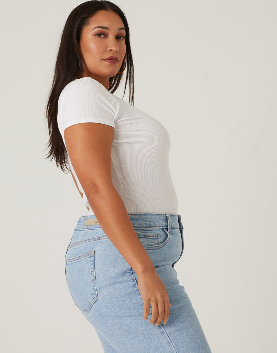 Curve V-Neck Button Tee Plus Size Tops -2020AVE