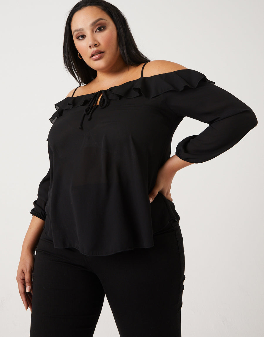 Curve Ruffled Off-The-Shoulder Top Plus Size Tops -2020AVE