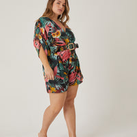 Curve Vibrant Tropical Printed Romper Plus Size Rompers + Jumpsuits -2020AVE