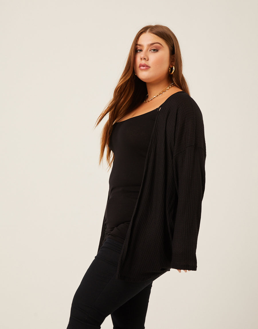 Curve Waffle Knit Cardigan Plus Size Outerwear -2020AVE
