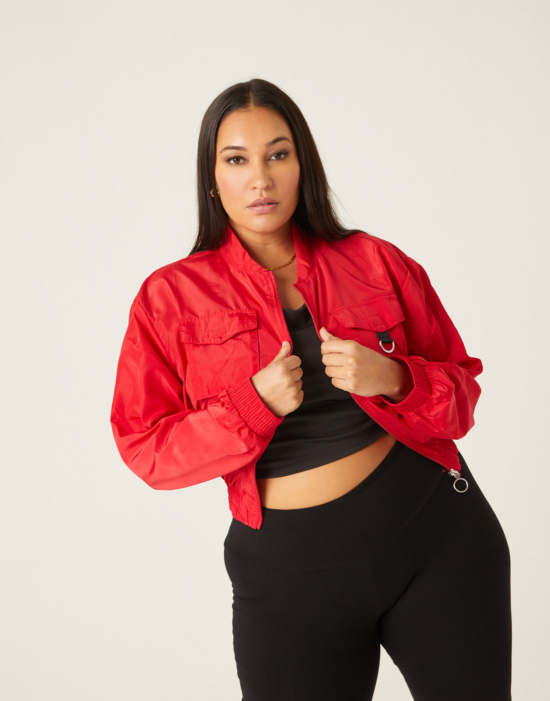 Curve Windbreaker Bomber Jacket Plus Size Outerwear Red 1XL -2020AVE
