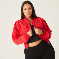 Curve Windbreaker Bomber Jacket Plus Size Outerwear Red 1XL -2020AVE
