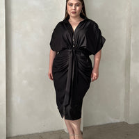 Curve Woven Ruched Dress Plus Size Dresses Black 1XL -2020AVE