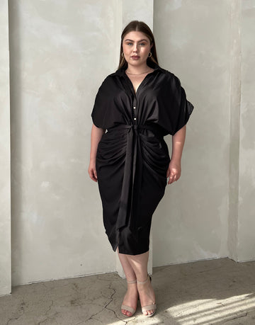 Curve Woven Ruched Dress Plus Size Dresses Black 1XL -2020AVE