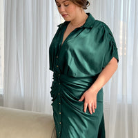 Curve Woven Ruched Dress Plus Size Dresses Green 1XL -2020AVE