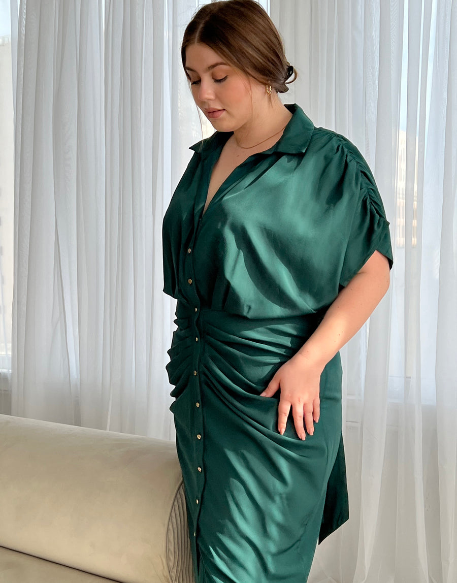 Curve Woven Ruched Dress Plus Size Dresses Green 1XL -2020AVE