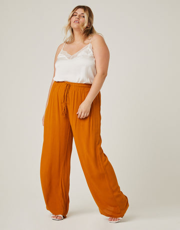 Curve Woven Summer Pants Plus Size Bottoms Brown 1XL -2020AVE
