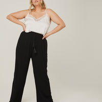 Curve Woven Summer Pants Plus Size Bottoms Black 1XL -2020AVE