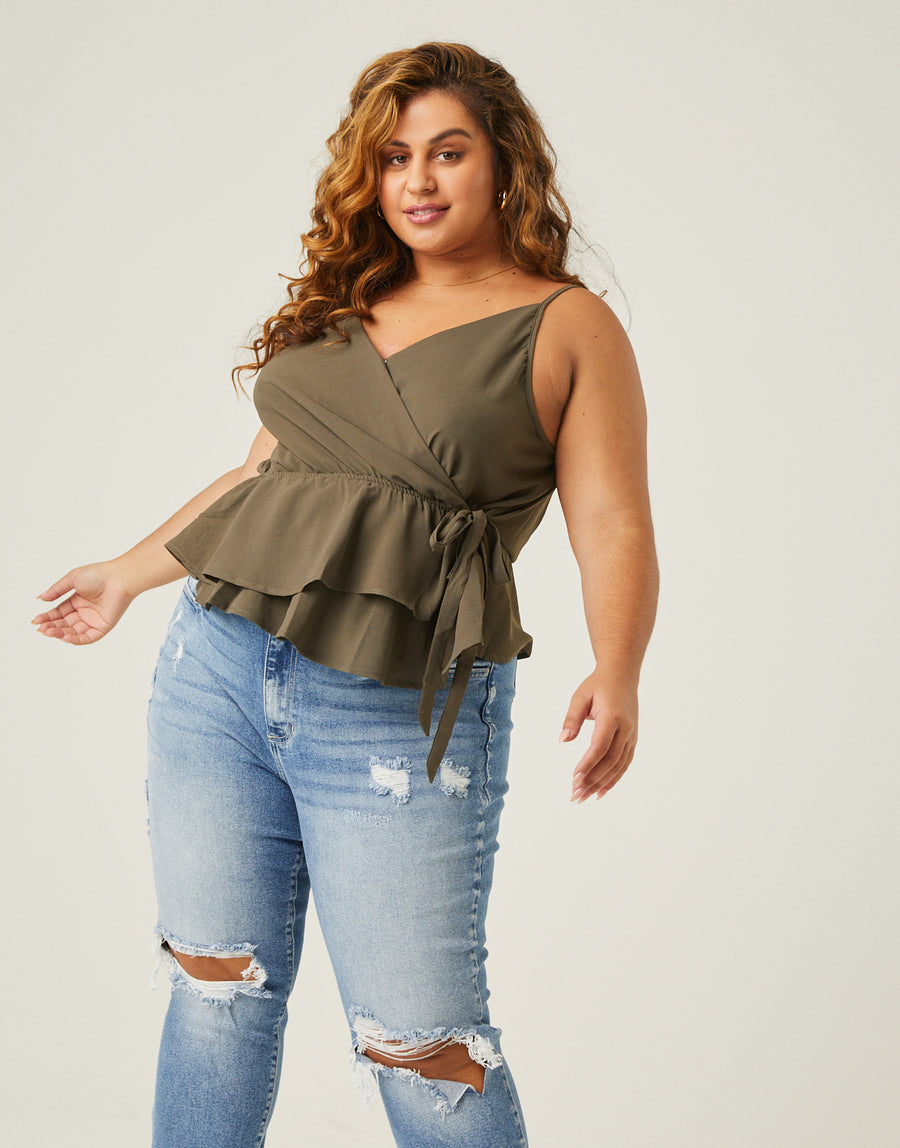 Curve Woven Wrap Tank Plus Size Tops Olive 1XL -2020AVE