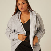 Curve Zip Front Hoodie Sweatshirt Plus Size Outerwear Heather Gray 1XL -2020AVE