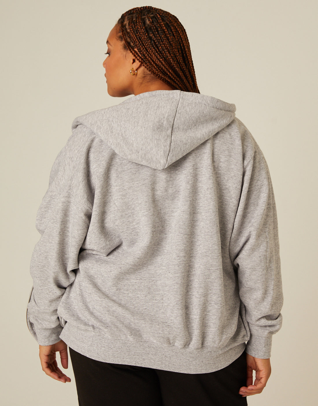 Curve Zip Front Hoodie Sweatshirt Plus Size Outerwear -2020AVE