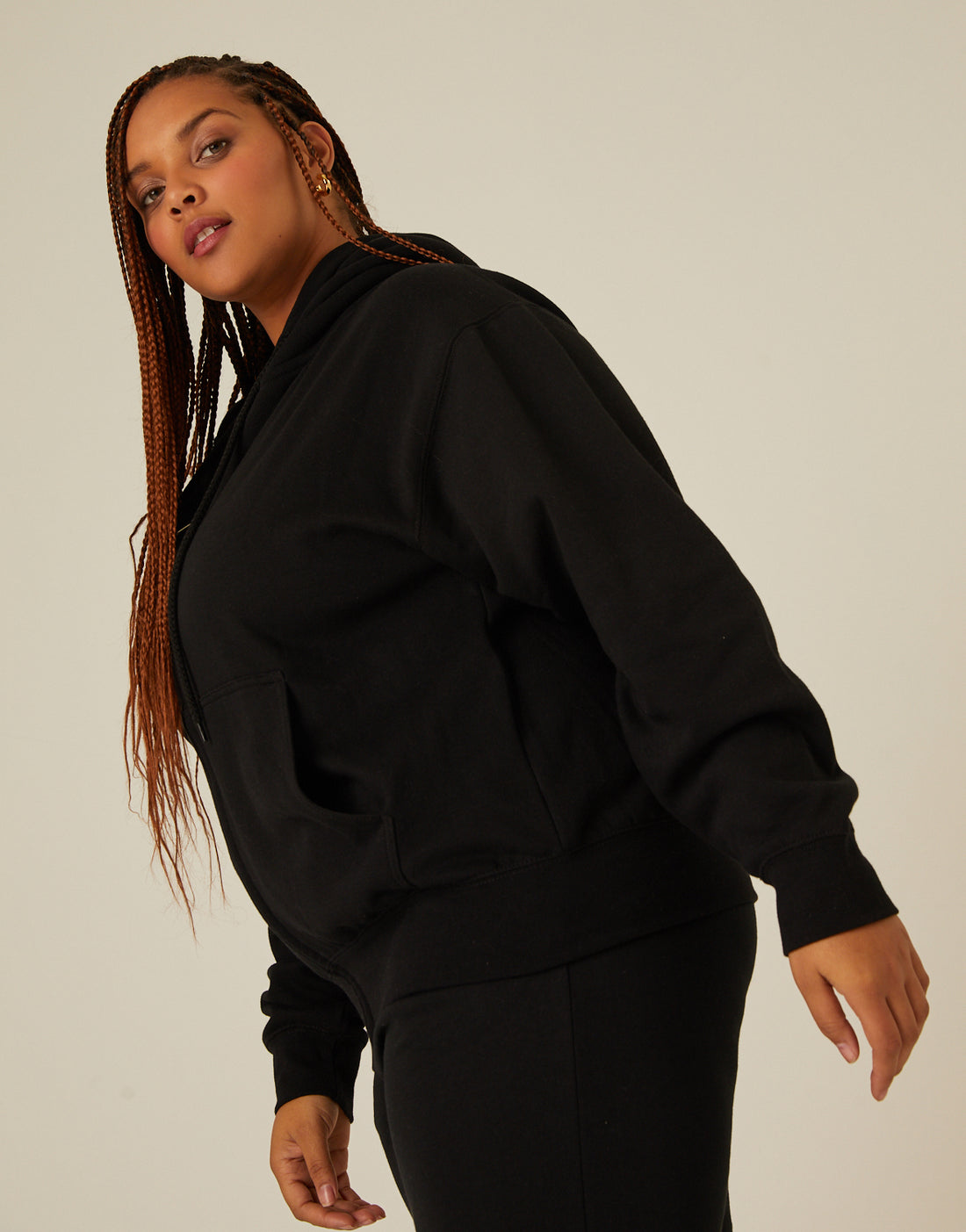 Curve Zip Front Hoodie Sweatshirt Plus Size Outerwear -2020AVE