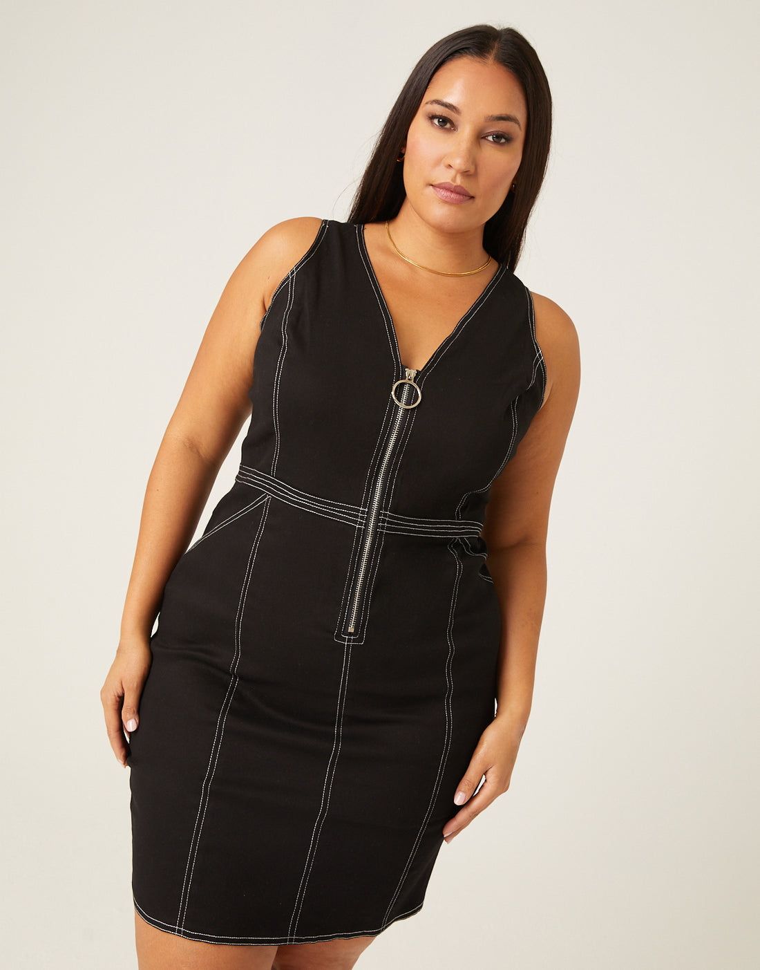 Curve Zip Front Seams Dress Plus Size Dresses -2020AVE
