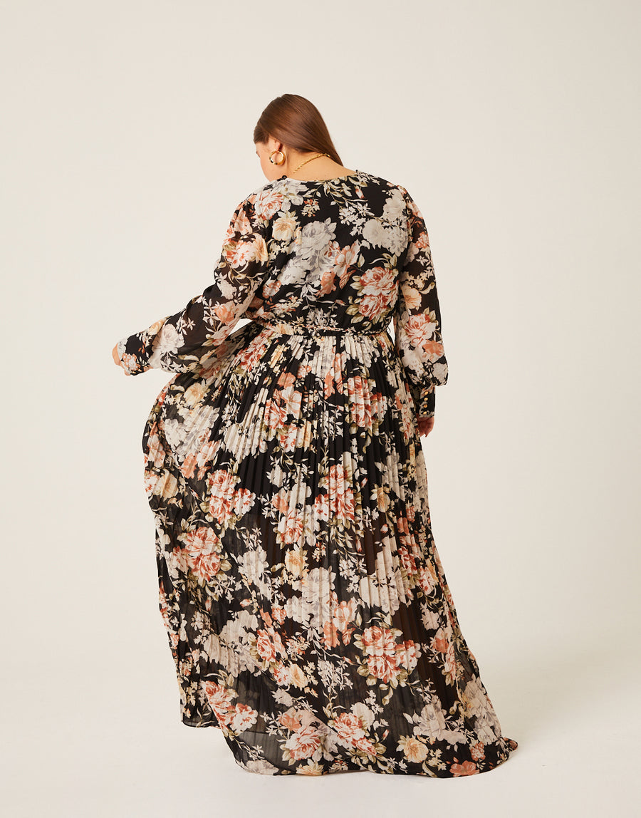 Cuve Floral Belted Maxi Dress Plus Size Dresses -2020AVE