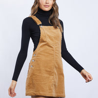 Sweet Corduroy Overall Mini Dress Dresses Camel Small -2020AVE