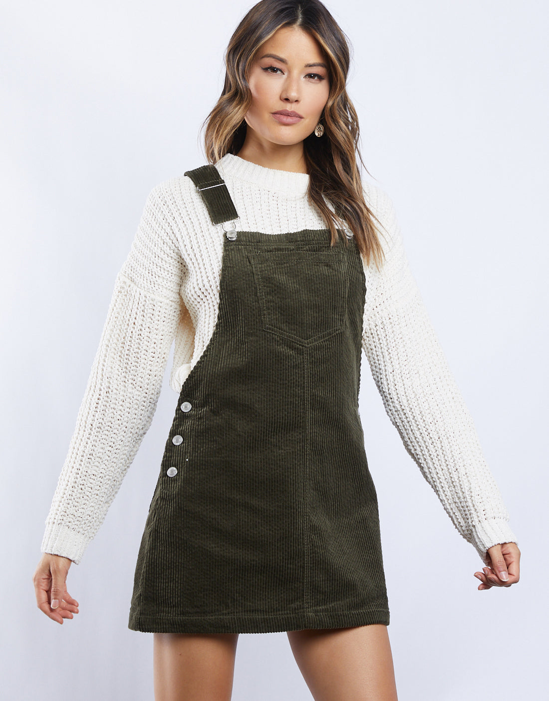 Sweet Corduroy Overall Mini Dress Dresses Olive Small -2020AVE
