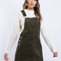 Sweet Corduroy Overall Mini Dress Dresses Olive Small -2020AVE