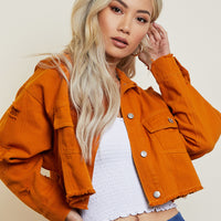Distressed Autumn Cropped Jacket Outerwear -2020AVE