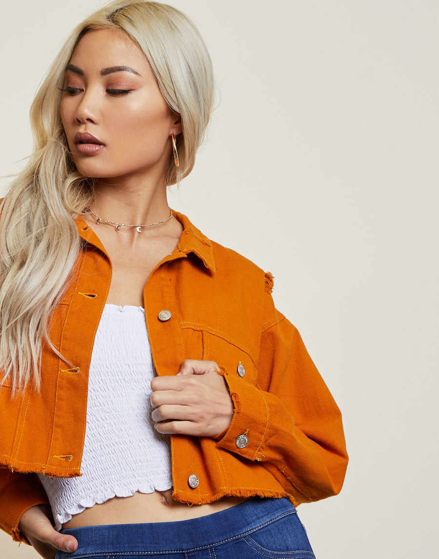 Distressed Autumn Cropped Jacket Outerwear -2020AVE