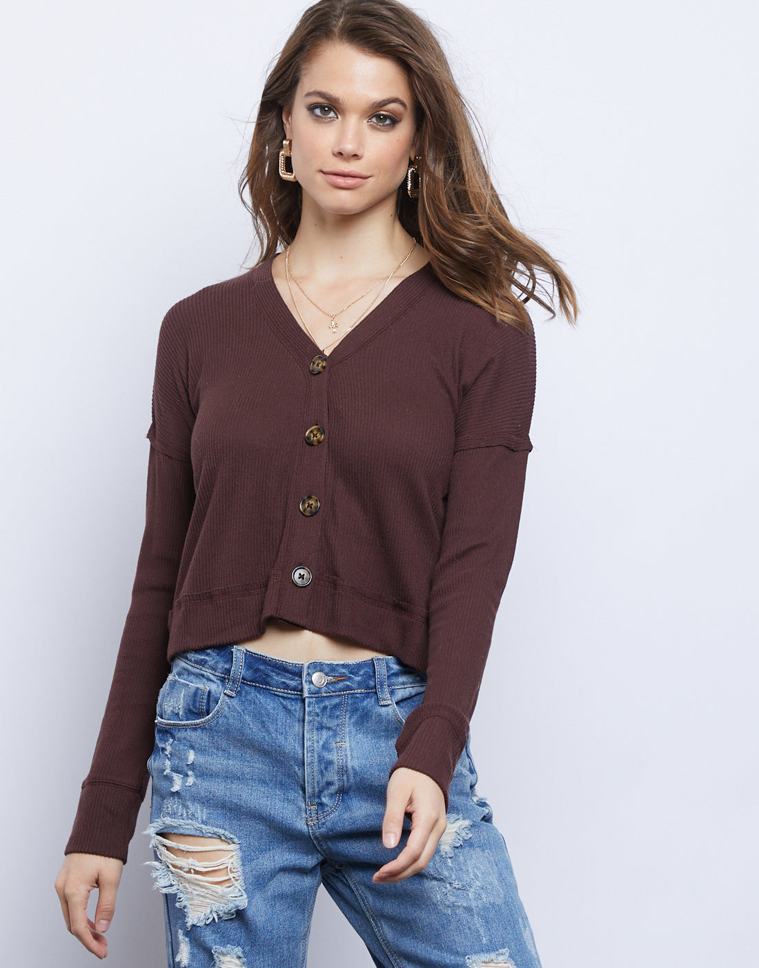 Dixie Lightweight Cardigan Top Tops Dark Brown Small -2020AVE