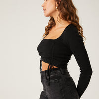 Double Ruched Long Sleeve Top Tops -2020AVE
