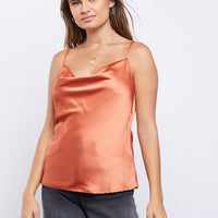 Downtown Silky Cowl Neck Cami Tops Rust Small -2020AVE