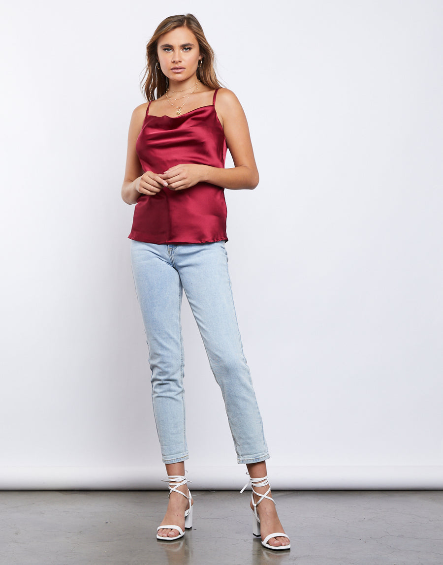 Downtown Silky Cowl Neck Cami Tops -2020AVE