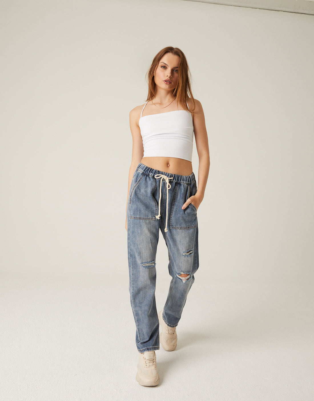 Drawstring Waist Jeans Bottoms -2020AVE