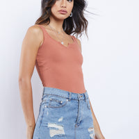 Emmy Sleeveless Ribbed Bodysuit Tops Rust Small -2020AVE