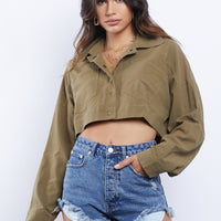 Endless Movement Cropped Long Sleeves Top Tops Olive Small -2020AVE