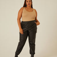 Curve Leather Jogger Pants Plus Size Bottoms -2020AVE