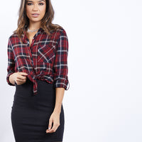 Fall Day Plaid Shirt Tops Wine Small -2020AVE