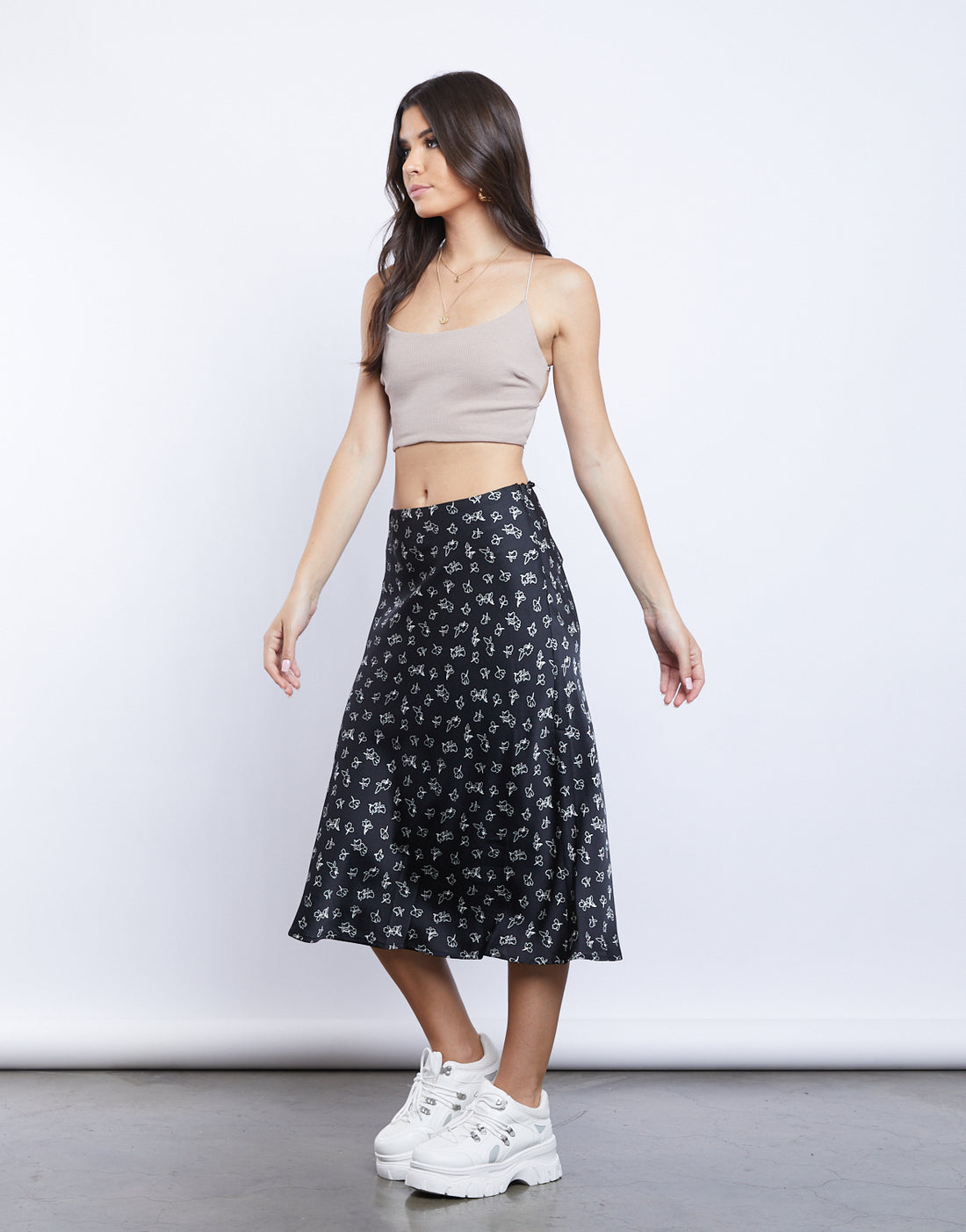 Falling For You Floral Midi Skirt - satin midi skirt – 2020AVE