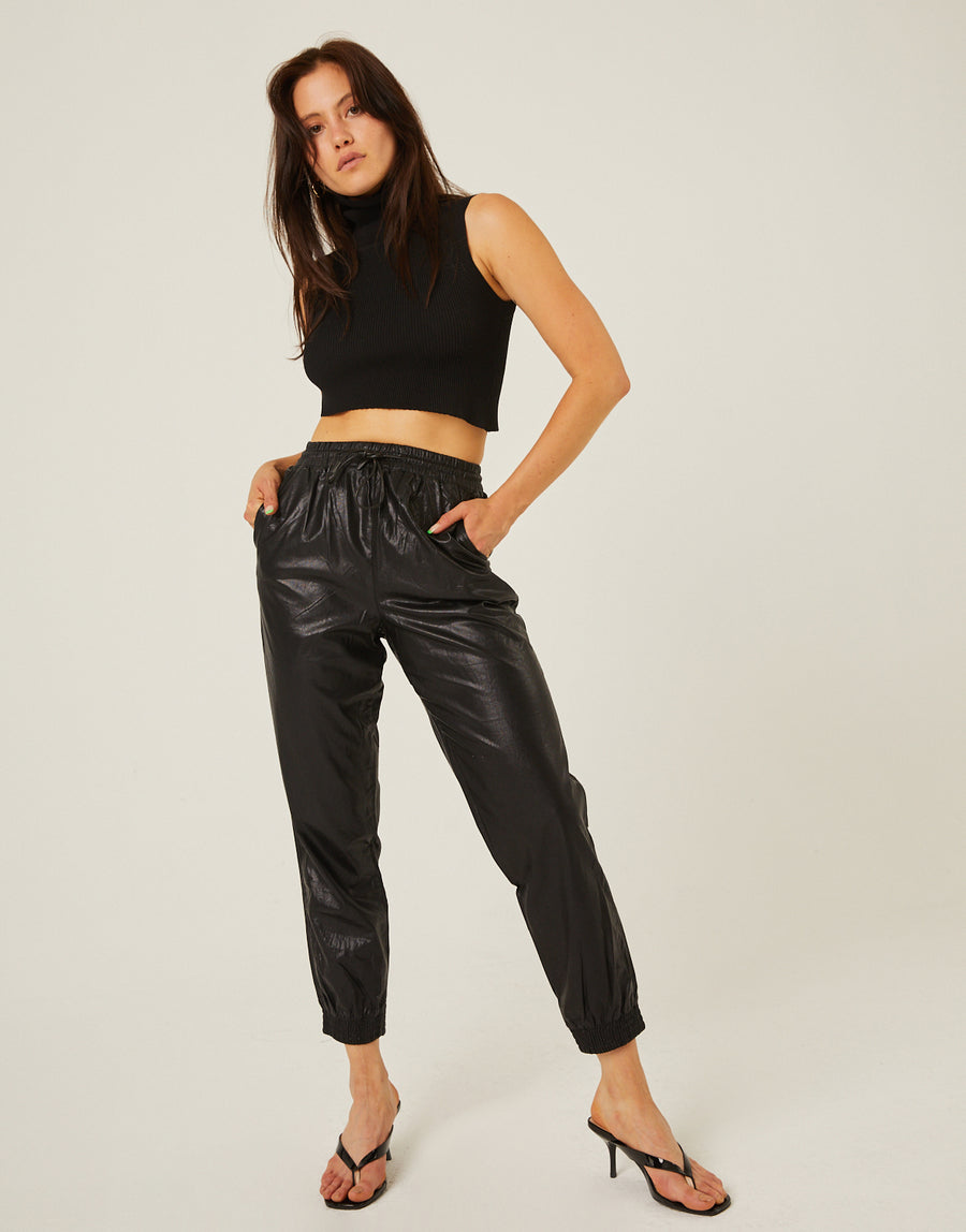 Faux Leather Jogger Pants Bottoms Black Small -2020AVE