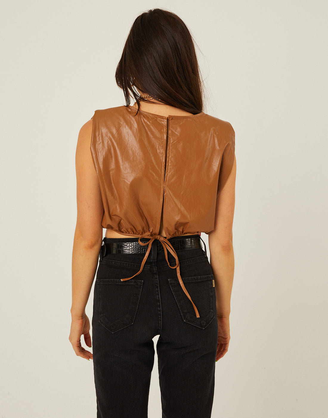 Faux Leather Shoulder Pad Top Tops -2020AVE