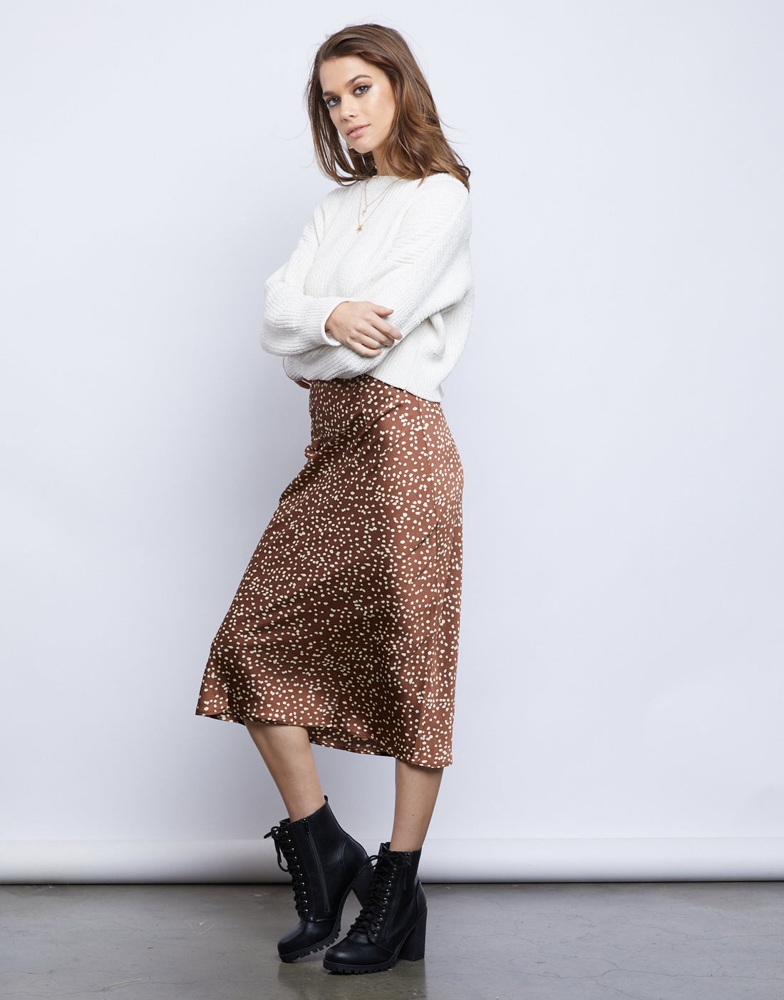 Fierce Spotted Midi Skirt Bottoms Mocha XS -2020AVE