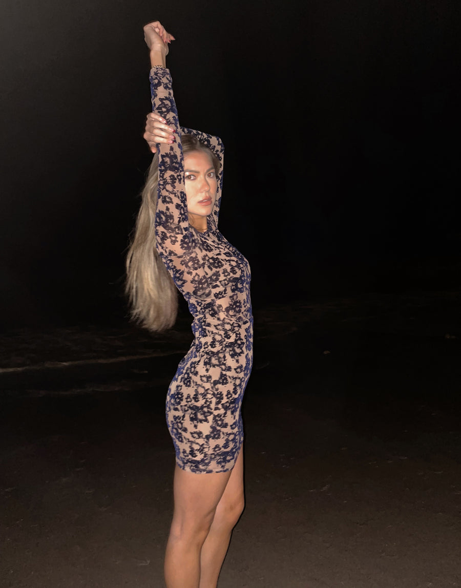 Floral Flocked Bodycon Dress Dresses -2020AVE