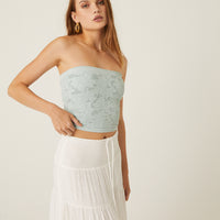 Floral Net Tube Top Tops Turquoise One Size -2020AVE