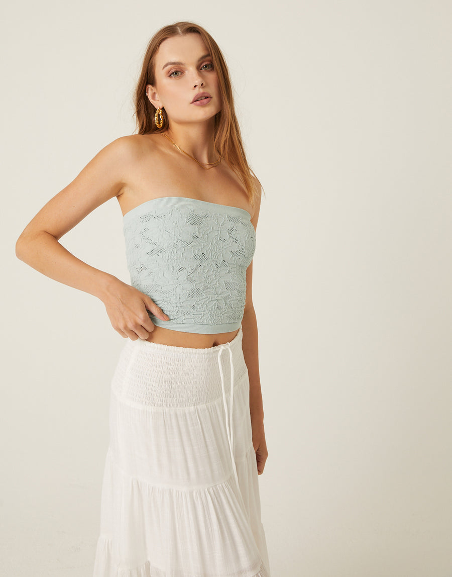 Floral Net Tube Top Tops Turquoise One Size -2020AVE