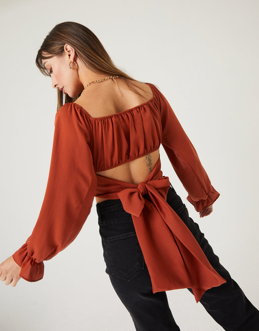 Cropped Blouse With Bow Tops -2020AVE