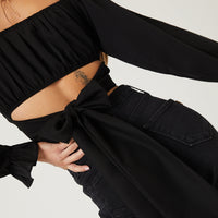 Cropped Blouse With Bow Tops -2020AVE