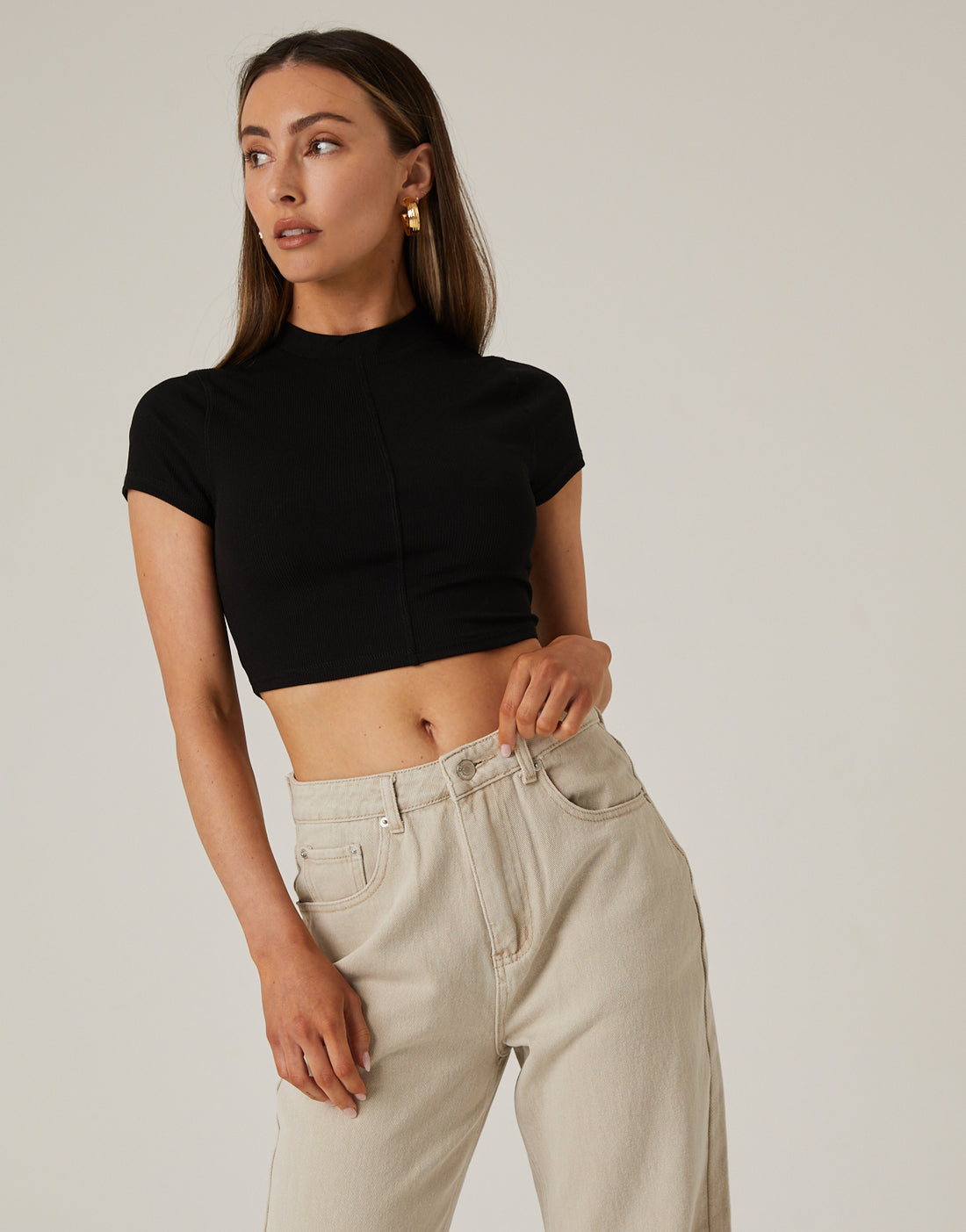 Front Seam Crop Top Tops Black Small -2020AVE