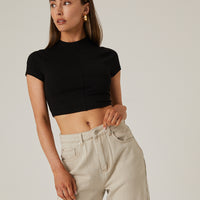 Front Seam Crop Top Tops Black Small -2020AVE