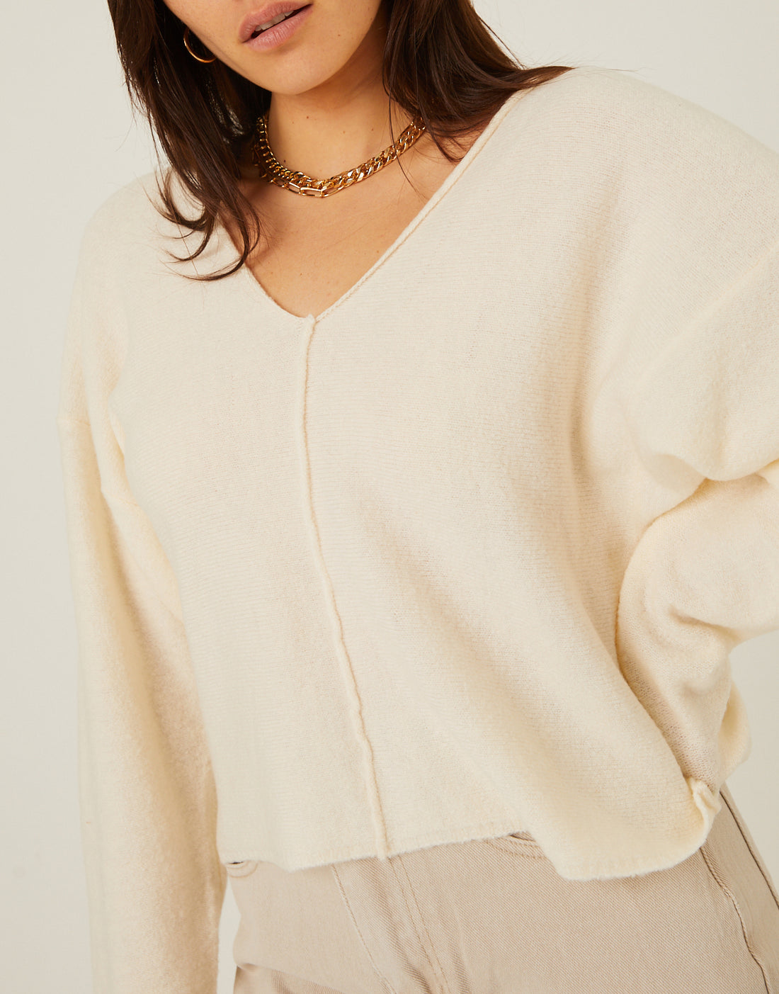 Front Seam V Neck Sweater Tops -2020AVE
