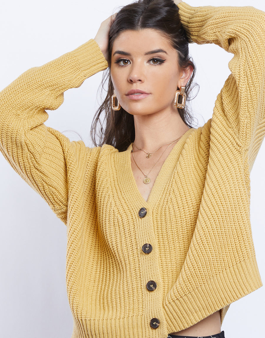 Grayson Cropped Cardigan Outerwear Yellow Small -2020AVE